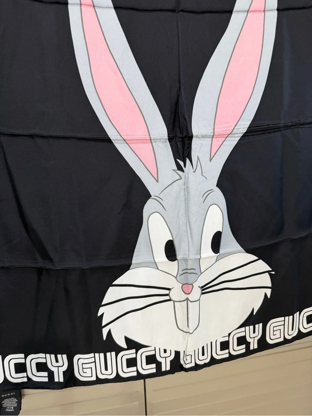 Gucci Black Guccy Bugs Bunny Scarf Silk NWT
